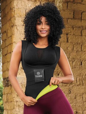 TISSINI Women's Neoprene Waist Trainer Vest - Sleek Slimming Shaper with Yellow Accent